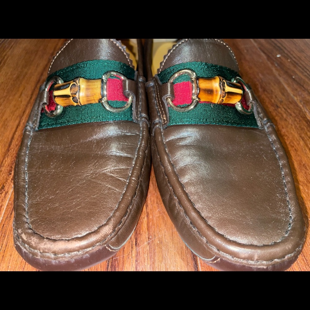 Used Gucci leather brown loafers size 37 1/2